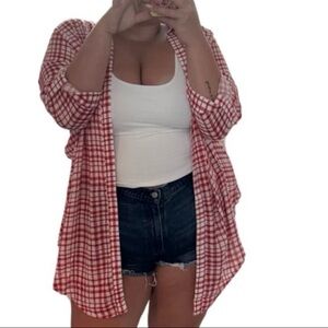 Red Plaid Button-Up Shirt